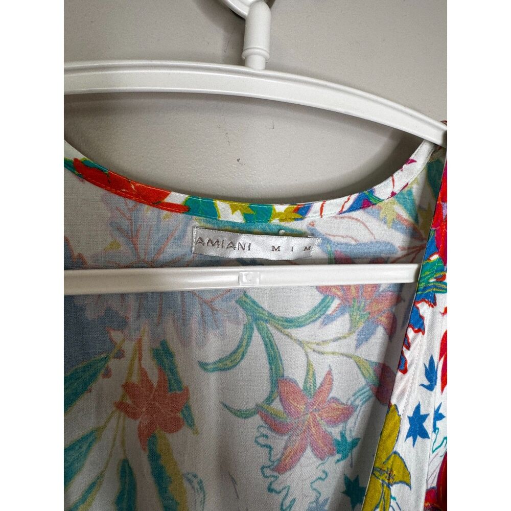 Amiani Floral Twist Front Midi Dress Tropical Print Beach Cover-Up White M - Picture 8 of 8